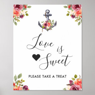Poster Ancre nautique Floral Love is Sweet Dessert Bar