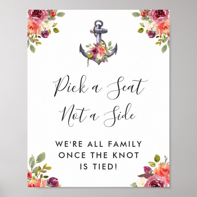 Poster Ancre nautique Mariage floral Choisir un panneau d (Devant)