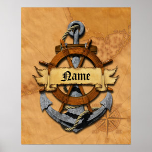 Poster Ancre Nautique Personnalisée Et Roue
