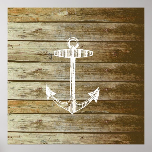 Poster Ancre nautique sur le graphique en bois (Devant)