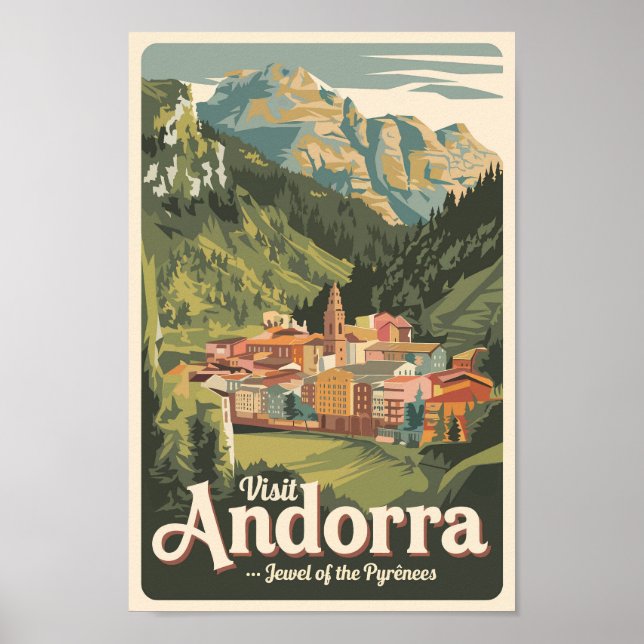 Poster Andorre Illustration Voyage Art Vintage (Devant)