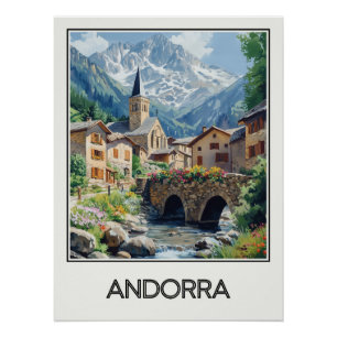 Poster Andorre, village pittoresque
