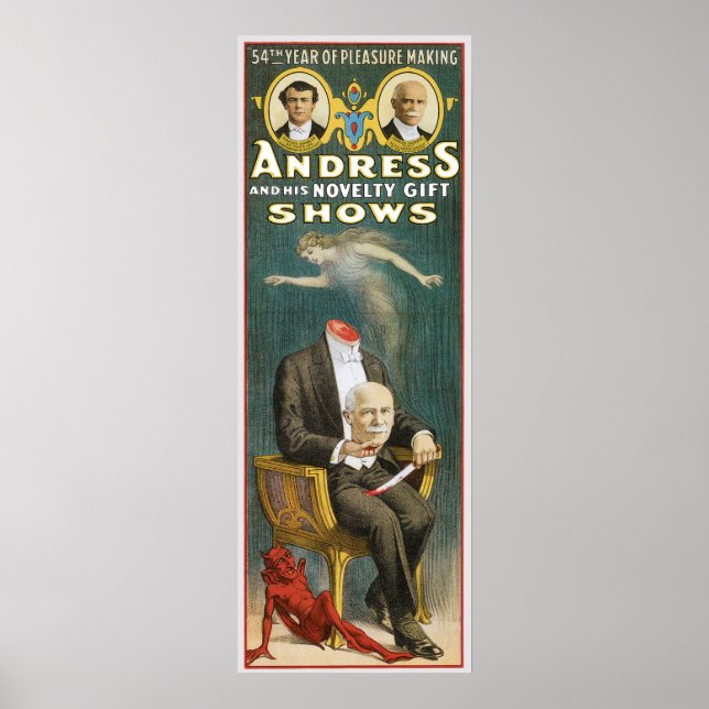 Poster Andress ~ Magicien canadien Publicité magique Vint (Devant)