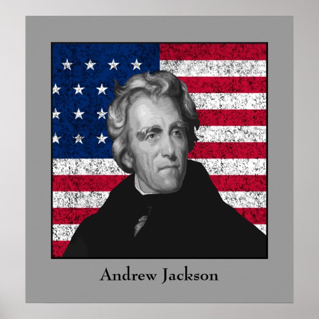 Poster Andrew Jackson et le drapeau américain (Devant)