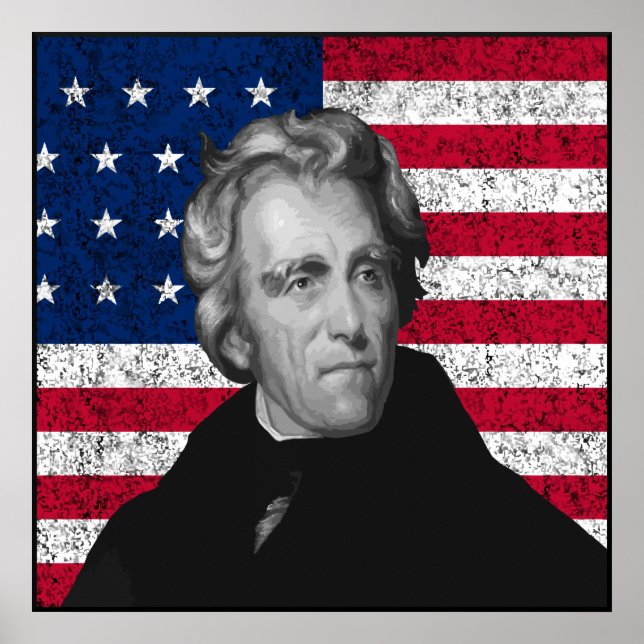 Poster Andrew Jackson et le drapeau américain — Frontière (Devant)