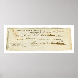 Poster Andrew Jackson Signed Check du 14 juin 1831