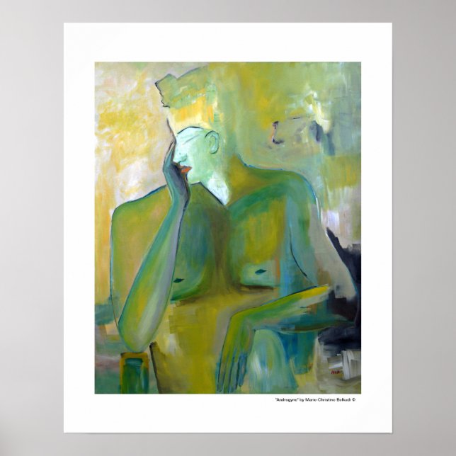 Poster Androgyne Man Portrait Figurative Peintures vertes (Devant)