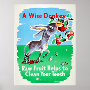 Poster Âne propre de santé de dents de fruit cru dentaire