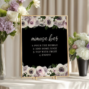 Poster Anémone Moody Noir et mimosa Florale Violet Bar