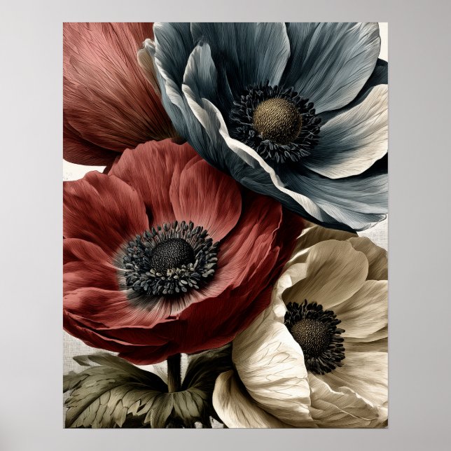 Poster Anemone wild flowers (Devant)