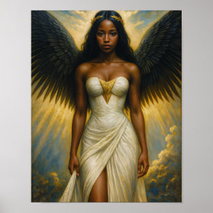 Poster Ange à la peau foncée avec des ailes noires