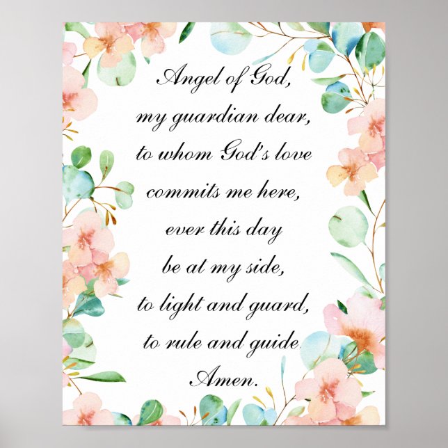 Poster Ange de Dieu Gardien Ange Prière Pastel Floral (Devant)