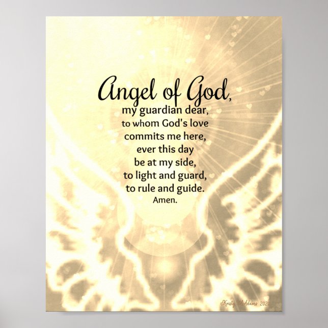 Poster Ange de Dieu Prière Ambre Jaune Aquarelle (Devant)