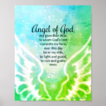 Ange de Dieu Prière du Gardien Bleu Vert Aquarelle