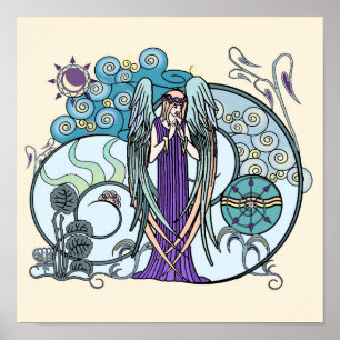 Poster Ange de la copie en pastel d'art de nuages