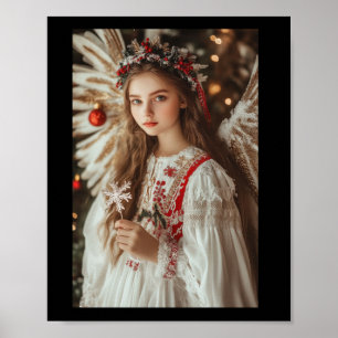 Poster Ange Fille Avec Sticker Fleurs