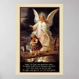 Poster Ange gardien, enfants, pont et poème