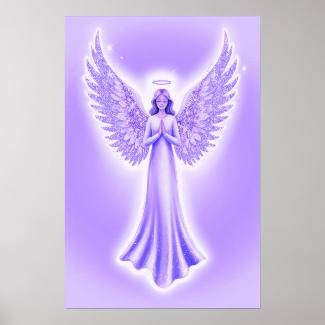 Poster Ange Gardien Violet Avec Ailes Étincelantes (Devant)