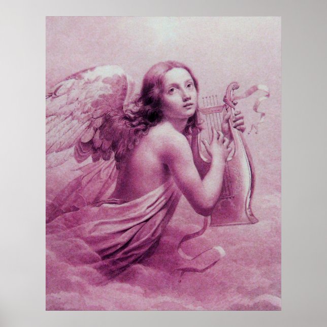 Poster ANGE JOUER LYRA SUR LES NUAGES Rose (Devant)