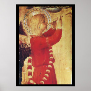 POSTER ANGE MUSICAL EN ROUGE ET EN OR