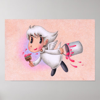 Poster Ange qui peint le monde en rose.