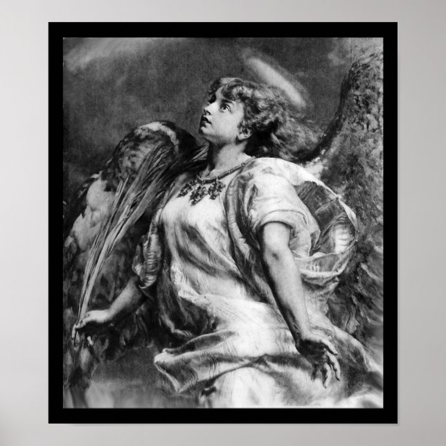 POSTER ANGE ROMANTIQUE AVEC PEUR EN NOIR ET BLANC (Devant)