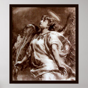 POSTER ANGE ROMANTIQUE AVEC PEUR EN SÉPIE BROWN, BLANC