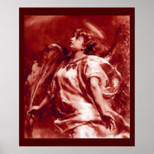 POSTER ANGE SÉDUCTEUR AVEC PLUME EN ANTIQUE ROUGE BLANC