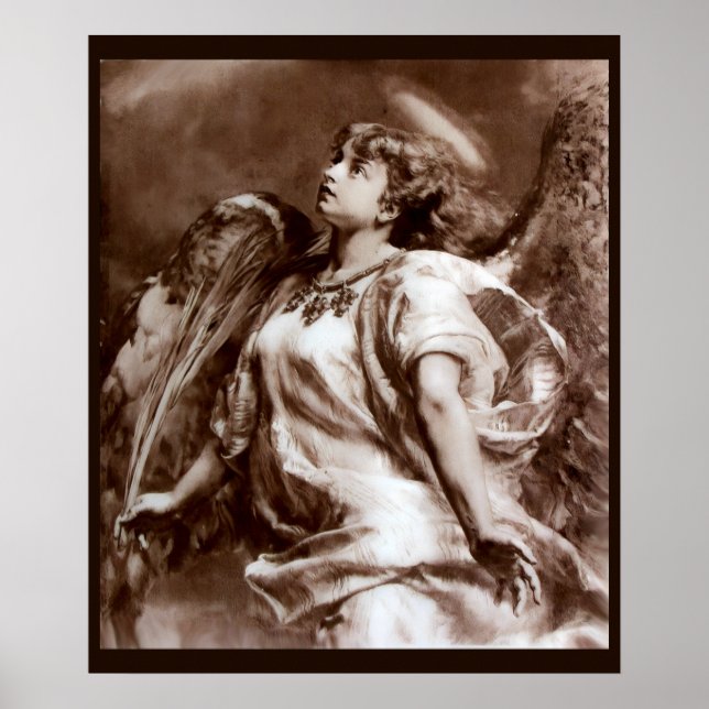 POSTER ANGE SÉDUCTEUR AVEC PLUME EN SÉPIA BRUN, BLANC (Devant)