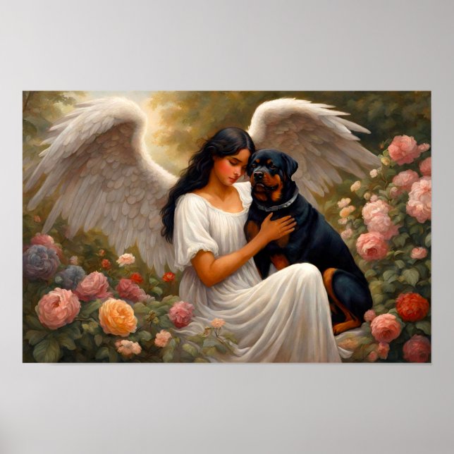 Poster Angel Dog Art vintage Rottweiler (Devant)