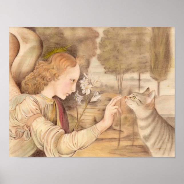 Poster Angel doigts et chat Leonardo da Vinci (Devant)