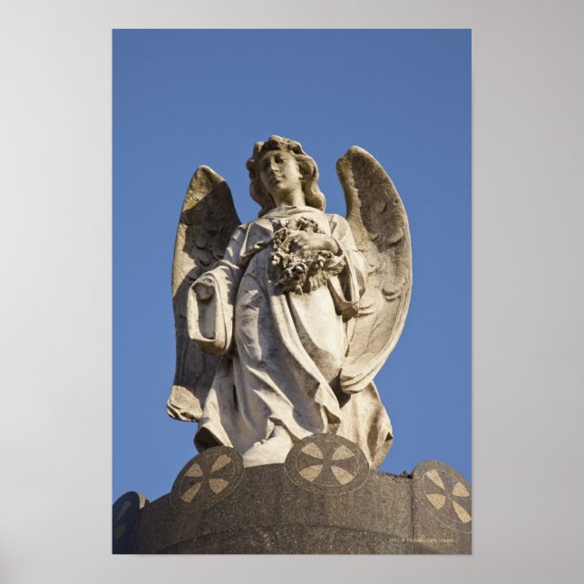 Poster Angel en pierre regardant la statue en bas à Bueno (Devant)