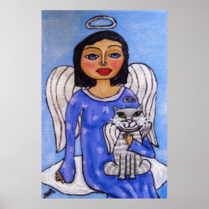 Poster Angel et chat sur un nuage