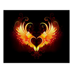 Poster Angel Fire Heart with Wings