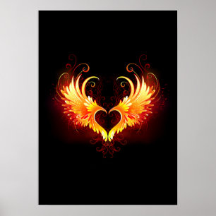 Poster Angel Fire Heart with Wings