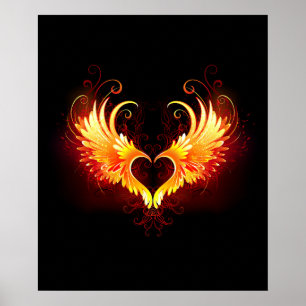 Poster Angel Fire Heart with Wings