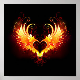 Poster Angel Fire Heart with Wings