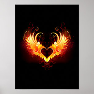 Poster Angel Fire Heart with Wings