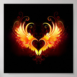Poster Angel Fire Heart with Wings