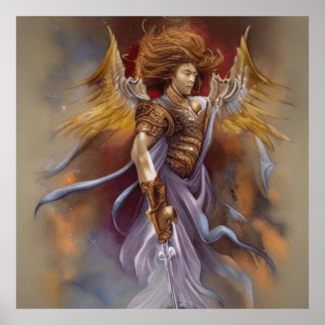 Poster Angel Guerrier De Protection En Aquarelle Lavande (Devant)