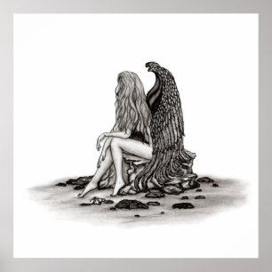 Poster Angel , lost in thought , black and white Design
