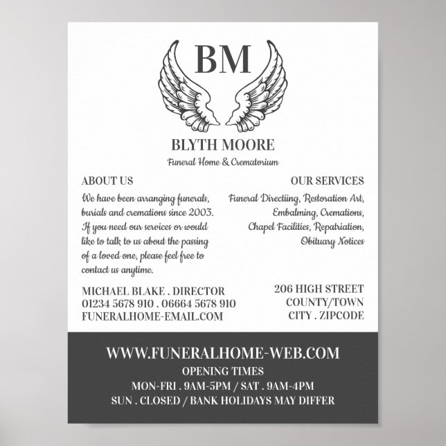 Poster Angel Wings, Funeral Home, Directeurs (Devant)