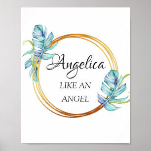 Poster Angelica Nom Signifiant Frame Or Floral