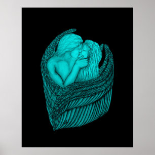 Poster Angels Kissing , black and green Design