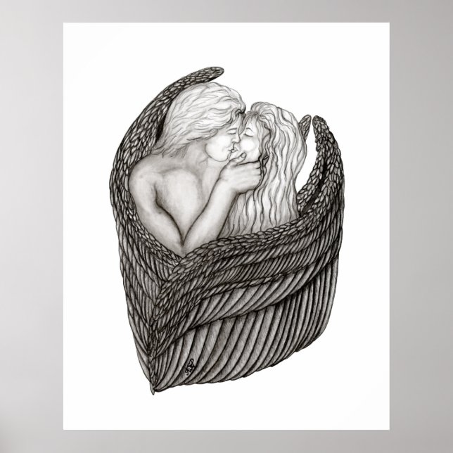 Poster Angels Kissing, noir et blanc Design (Devant)