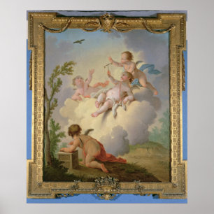 Poster Anges jouant avec un oiseau dans un paysage