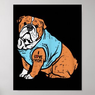 Poster Anglais Bulldog I Love Mom Tattoo propriétaire Amo