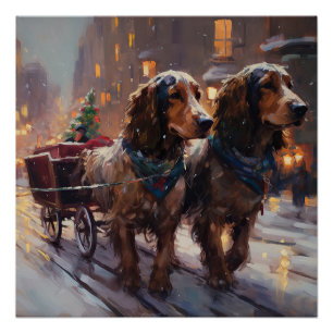 Poster Anglais Cocker Spaniel Noël Festin Saison