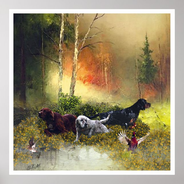 Poster Anglais Setter, chasse aux oiseaux (Devant)