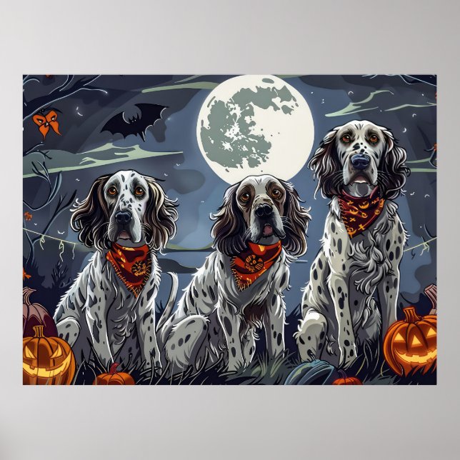Poster Anglais Setter Halloween Éffrayant (Devant)